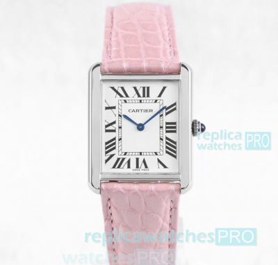 AF Factory Copy Cartier Tank Solo White Dial Pink Crocodile Strap Watch